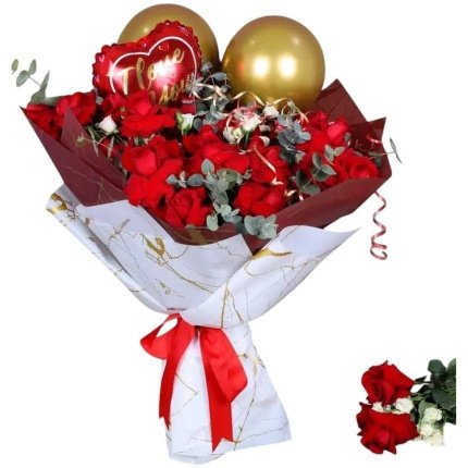 Love Red Roses and Balloons Bouquet