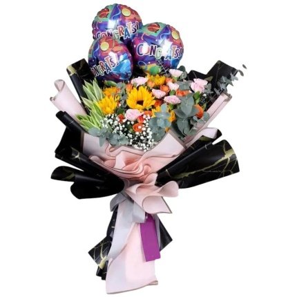 Sunburst Flowers and Congrats Balloons Bouquet
